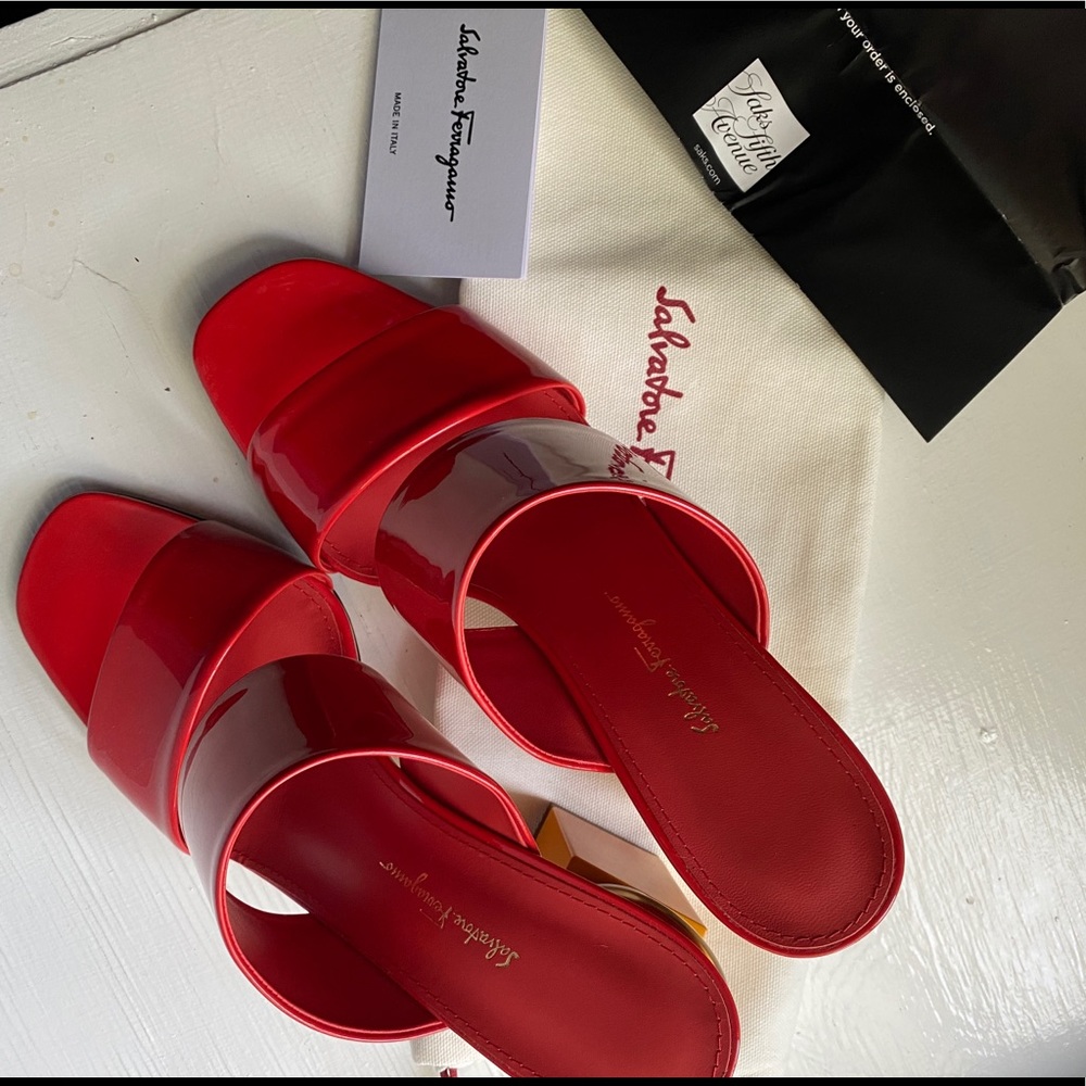 Salvatore Ferragamo Patent red sandals, sz 10